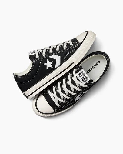 Zapatillas de Lona Converse Star Player 76 Foundational Niños Negras Blancas Chile | C-78421369