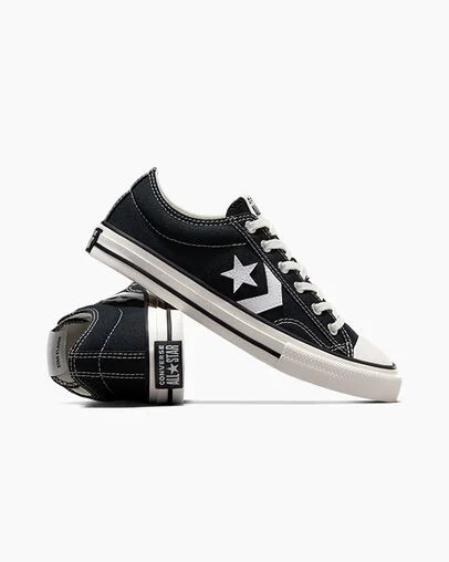 Zapatillas de Lona Converse Star Player 76 Foundational Niños Negras Blancas Chile | C-78421369