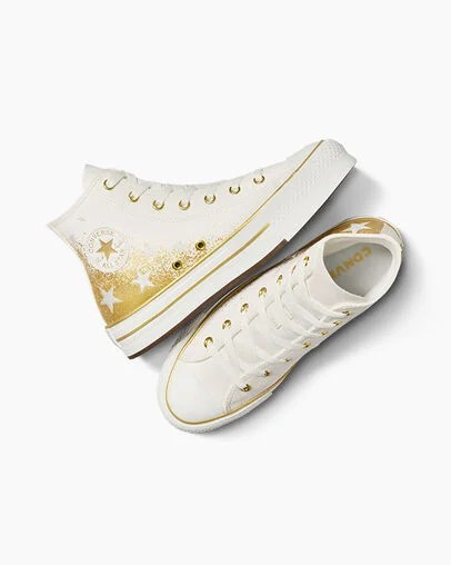 Zapatos Plataforma Converse Chuck Taylor All Star EVA Lift Niños Blancas Doradas Chile | C-86790519